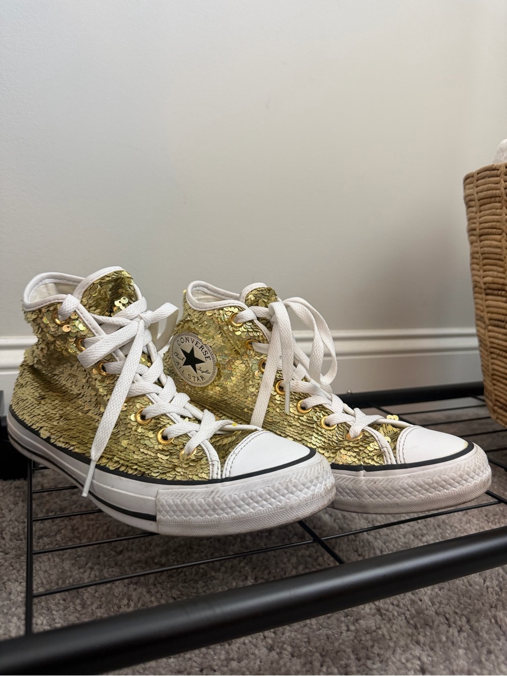 Women’s Gold Sequin High-Top Sneakers by Converse